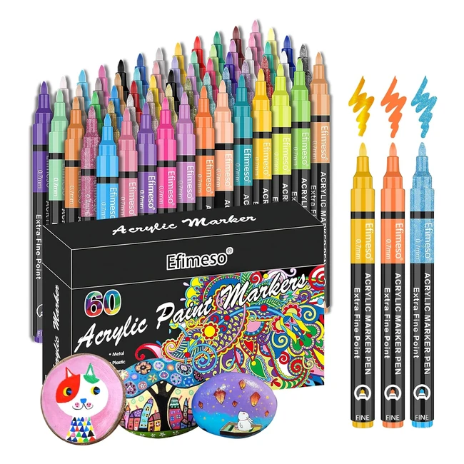 Rotuladores Acrlicos Efimeso - 60 Colores - Pintura de Roca Piedra Vidrio M