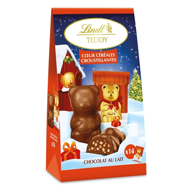 Lindt Sachet de Minimoulages Individuels Fourrés Teddy Chocolat au Lait et Cur Céréales Croustillantes - Idéal pour Noël 130g