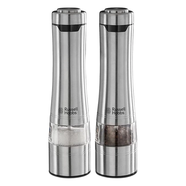 Russell Hobbs Electric Salt and Pepper Mill Set - Adjustable Mill - Brushed Stee