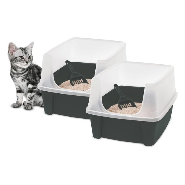 Bac à litière pour chat Iris Ohyama CLH12 - Lot de 2 - Gris