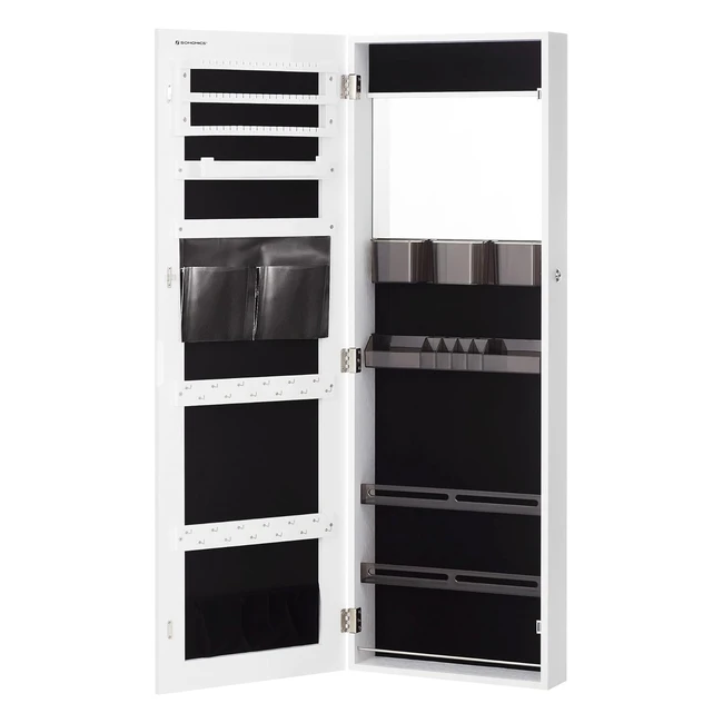 Songmics Schmuckschrank abschließbarer Wandspiegel, 2-in-1 Design, Wolkenweiß, JJ-C003W01