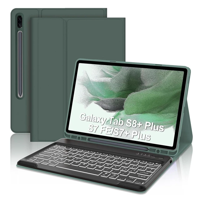 Custodia tastiera Samsung Tab S7 FE/S7 Plus/S8 Plus 124 - Bluetooth retroilluminata - Layout italiano - Verde scuro