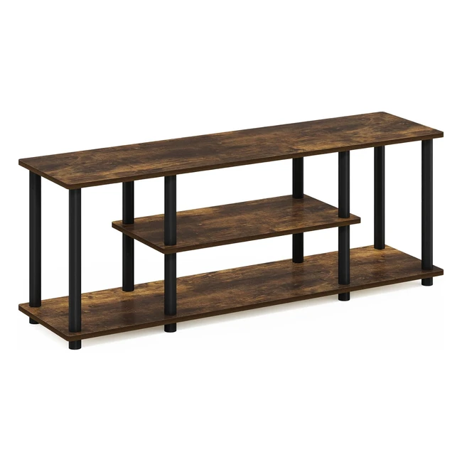 Furinno TurnNTube 3-Tier TV Stand - Amber Pine/Black - No Tools Required