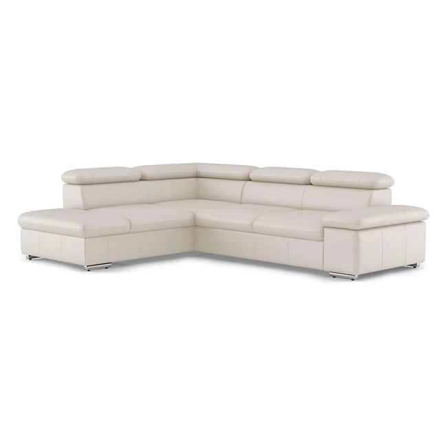 Cavadore Echtlederschlafcouch Valerie mit Ottomane, Ecksofa mit Bettfunktion, Kopfteilverstellung, Leder weiß