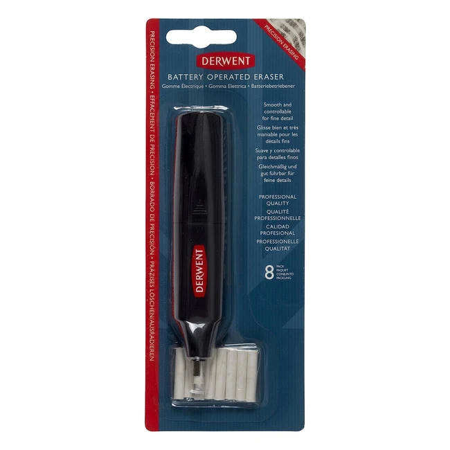 Derwent Battery Operated Eraser Pen - Professional Quality - 8 Replacement Erasers