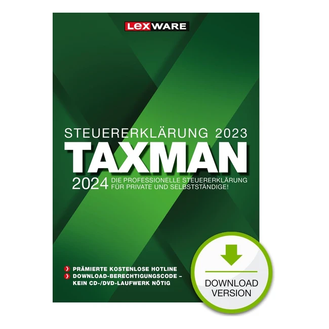 Taxman 2024 FR Steuerjahr 2023 Download - Steuererklärungssoftware für Arbeitnehmer, Rentner, Pensionäre, Familien, Studenten und im Ausland Beschäftigte - PC Aktivierungscode per Email