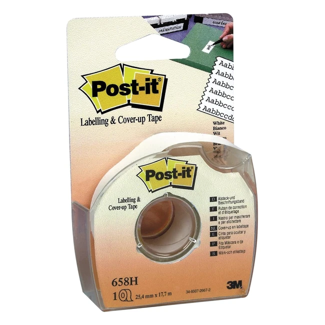 Post-it Coverup and Labelling Tape - 6 Lines, White, 254mm x 177m - Easy to Write On