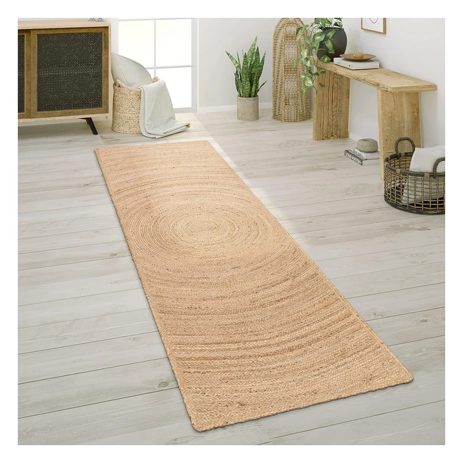 Tapis de salon en jute artisanal Paco Home, motif moderne boho, 80x250 cm