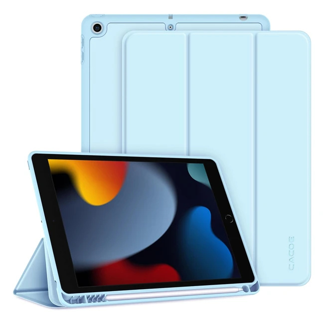 Cacoe iPad 9th/8th/7th Gen Case - Soft TPU Back Cover with Pencil Holder - Auto Wake/Sleep - Light Blue