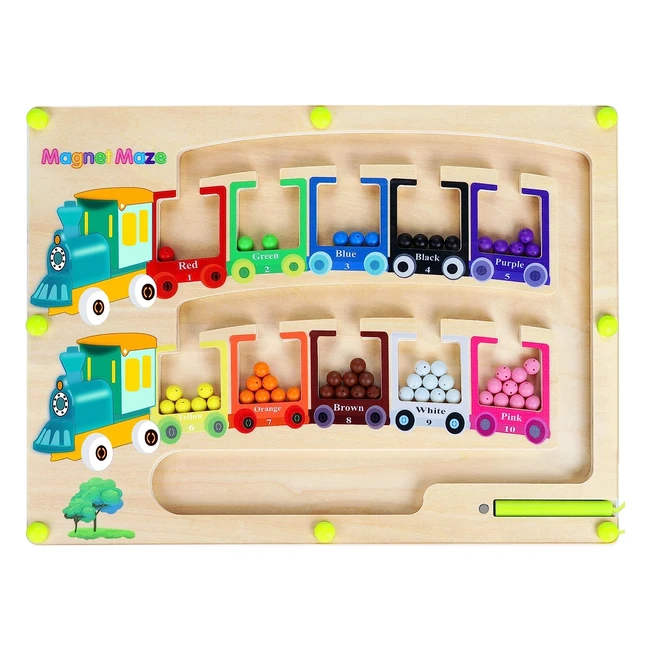 Jeu Labyrinthe Magnétique Enfant - Apprentissage Couleurs - Jouet Bois Montessori - Développement Motricité - Cadeau 3-7 ans