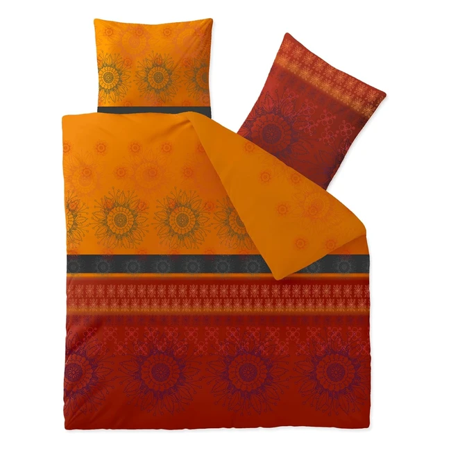 Celinatex Fashion Legra - Linge de lit en coton fleurs rouge orange gris - 200 x 200 cm