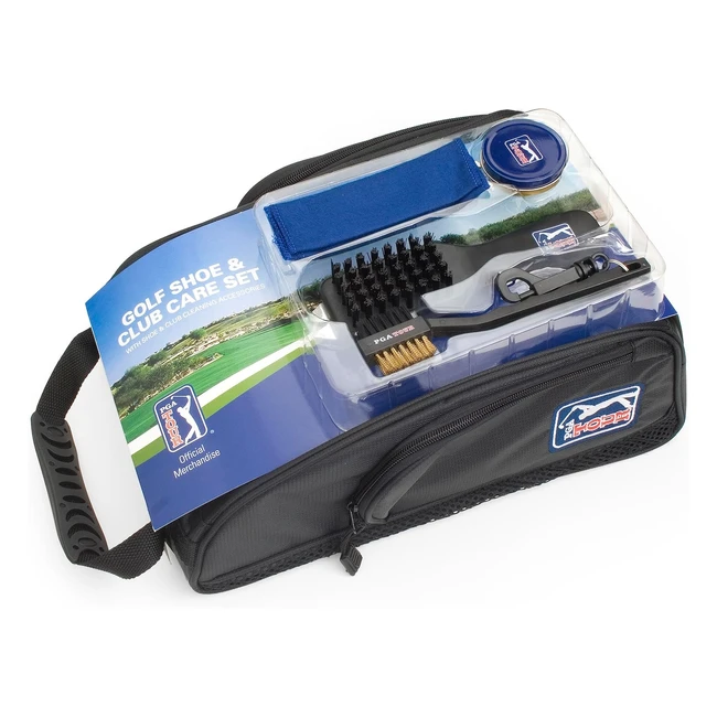 PGA Tour Shoe Bag with Club Cleaning Set - Sturdy Handle, Air Vents, Secure Pockets