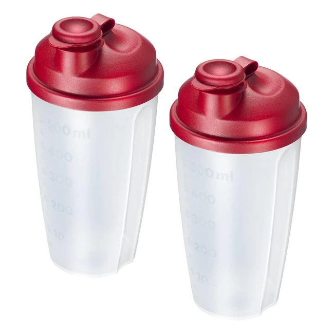 Westmark 2 Mix- und Shake-Becher Dressing-Shaker mit Messskala, abnehmbarer Mischscheibe und verschließbarem Ausgießer, 0,5 l, BPA-frei, transparent-rot