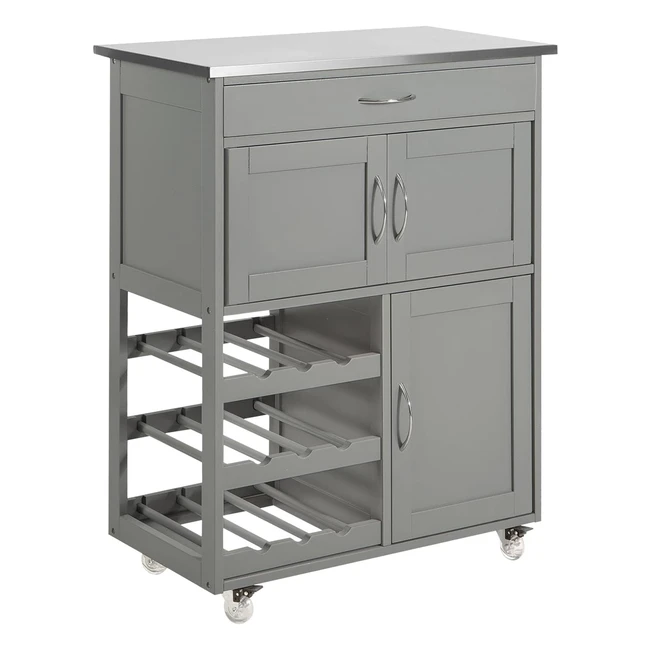 Desserte Chariot de Cuisine Roulant Meuble Rangement Inox Gris - SOBUY FKW45HG