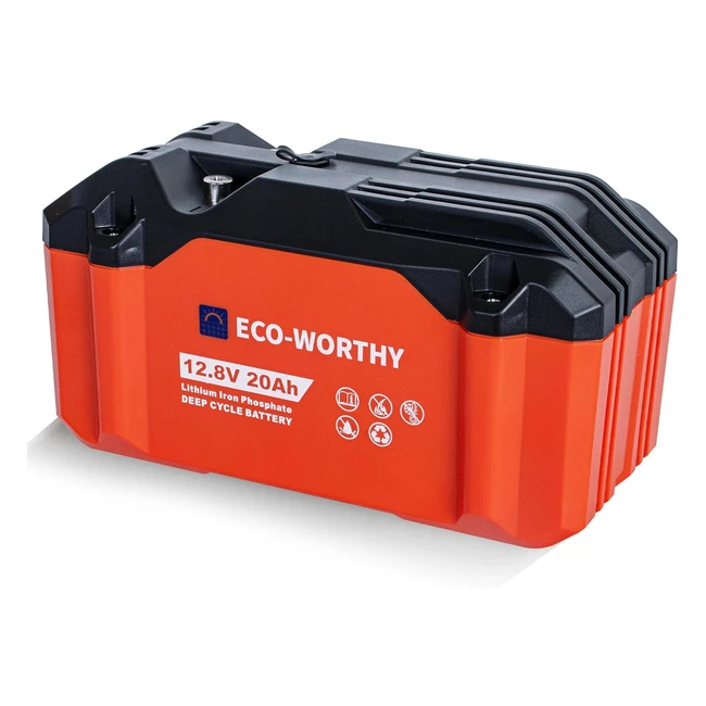 EcoWorthy 12V 20Ah Lithium LiFePO4 Battery - Compact & Lightweight Design - 3000 Deep Cycles - DC Adapter