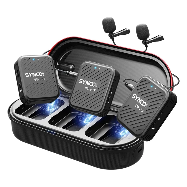 Synco Microfono Wireless Lavalier G1A2 Pro con Charging Case Dual Pack - Mic 150m 8h - DSLR Camera Smartphone Tablet - YouTube Video Interview Vlog