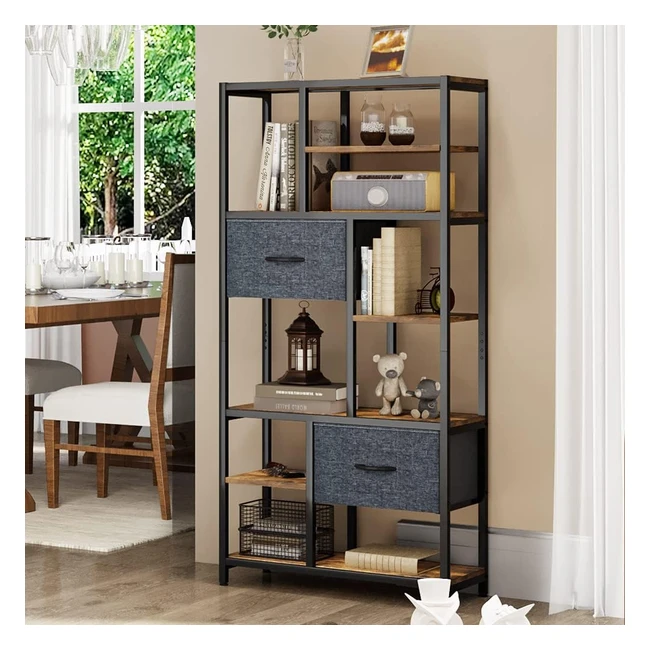 Yitahome Bookcase 7 Tier with Drawers | Industrial Shelving Unit | Rustic Brown