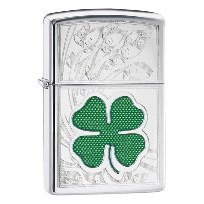 Encendedor Zippo de trbol de cuatro hojas pulido cromo modelo 1234567890