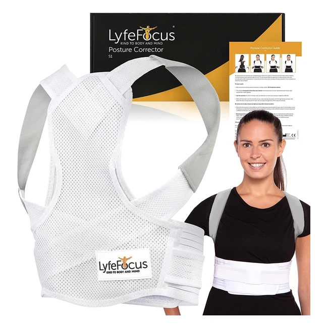 LyfeFocus S1 Premium Back Posture Corrector - Effective Pain Relief - White Medium