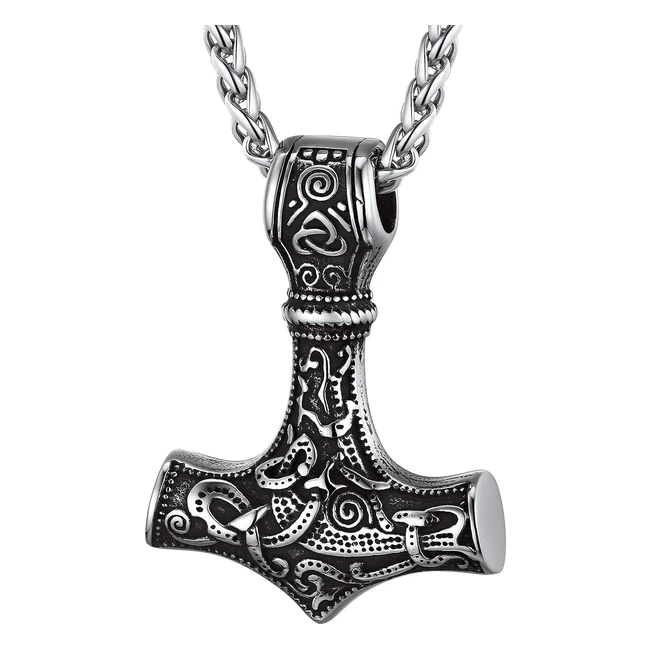 Prosteel Men's Amulet Necklace - Thor's Hammer Pendant with Chain - Adjustable Viking Jewelry - Stainless Steel/Gold Plated