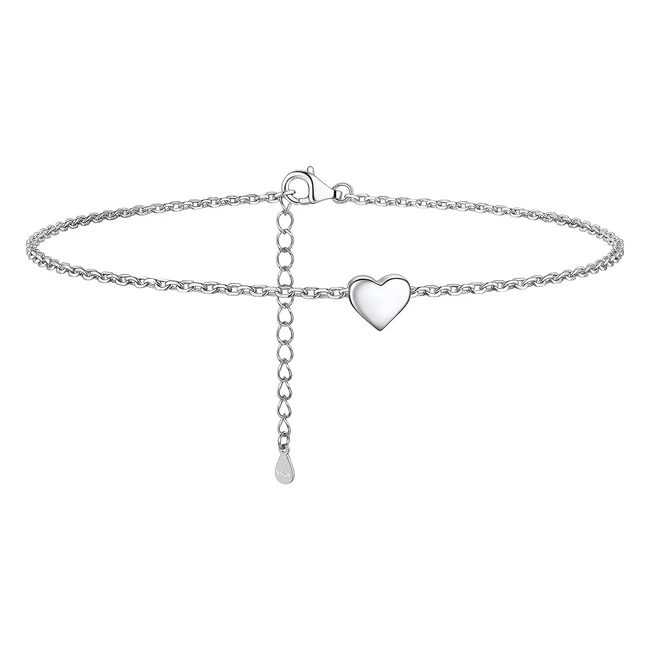 HeartSunshineCubanFigaroMariner Silver Anklet - Adjustable Womens Sterling Silv