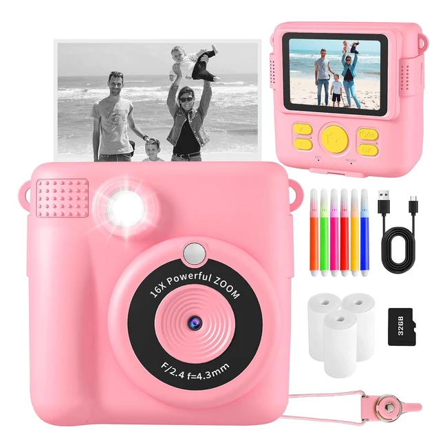 Kids Camera Instant Print - HD Digital Camera for Girls - Portable Toy Gift