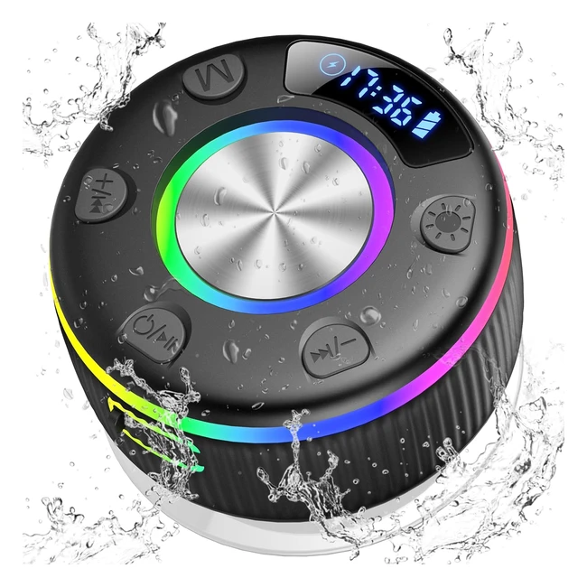 Enceinte douche Bluetooth 53 étanche IP7 haut-parleur de douche avec appel Bluetooth ventouse puissante LED lumière 360° stéréo enceinte sans fil 8h speaker noir