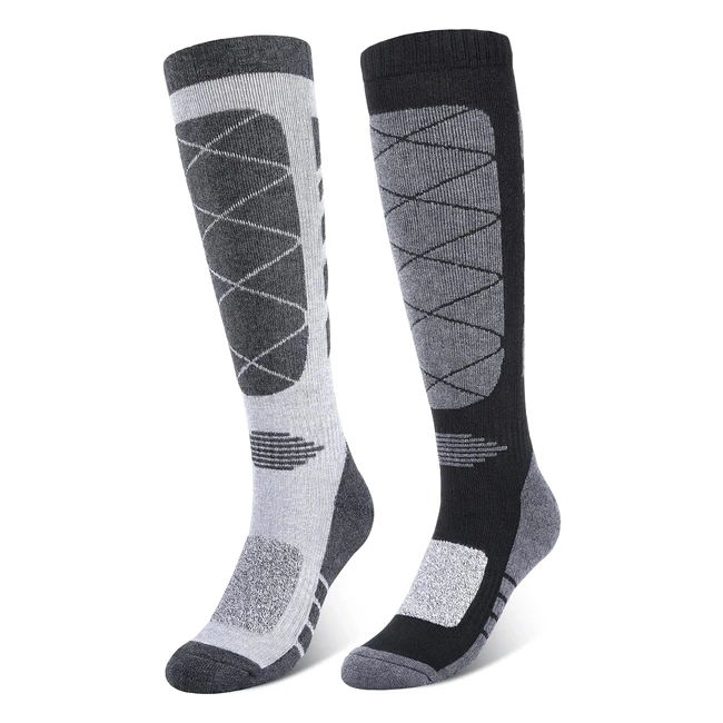 Kuyou Thermal Ski Socks - Warm Winter Socks for Women, Men - Blister Cushioned - Knee High