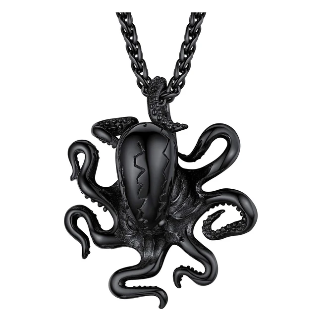 Prosteel Men Sharkoctopus Necklace Gothic Fish Charm with Wheat Chain - Adjustab