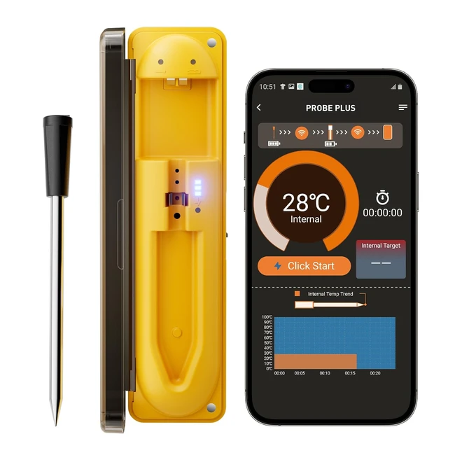 Wireless Meat Thermometer with 150m Range, Bluetooth Connection, Smart App Control - Oven BBQ Rotisserie