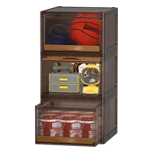 Boîte de rangement plastique Haixin 396L avec couvercle et tiroir - Marron translucide - Lot de 3
