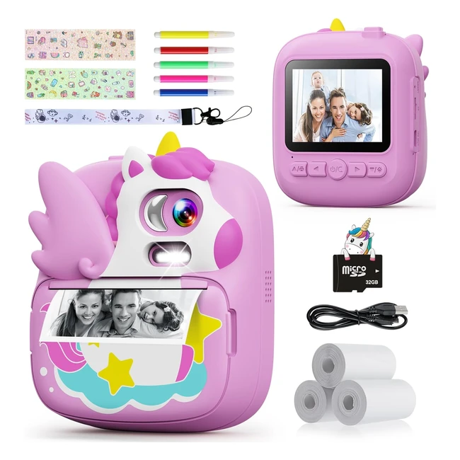 Appareil photo instantané enfants Camclid 24 cran - Carte TF 32Go - Cadeau de Noël pour enfants de 3-12 ans