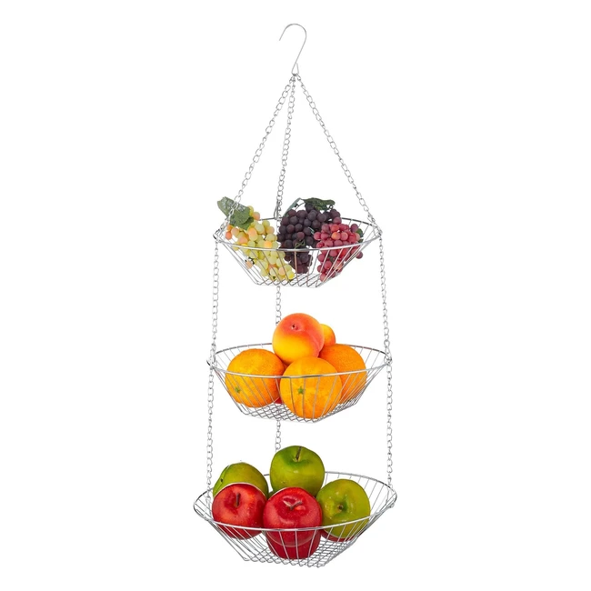 Portafrutta da appendere Relaxdays - 3 ripiani - Salvaspazio per cucina - Acciai