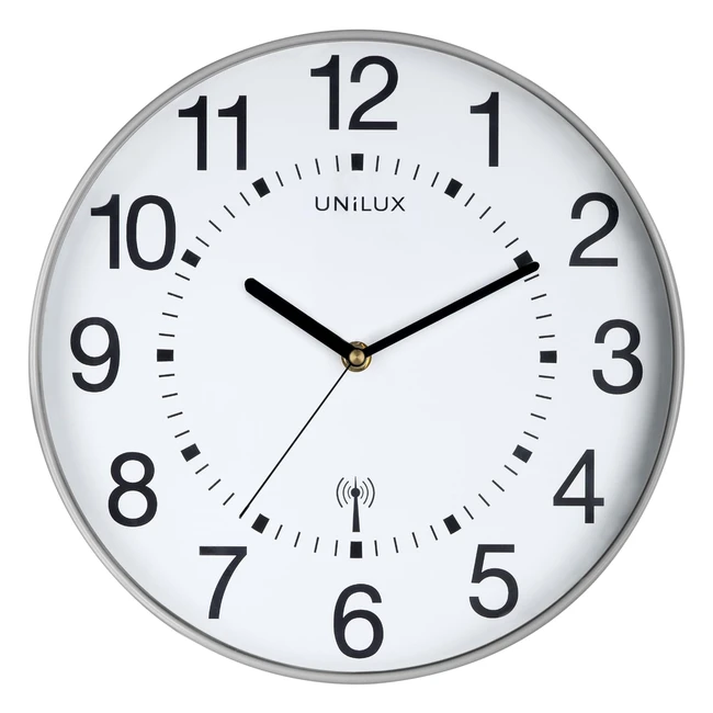 Reloj de Pared Inalámbrico Unilux Maxi Wave 30 cm Gris Plateado - Ajuste Automático y Cambio de Horario