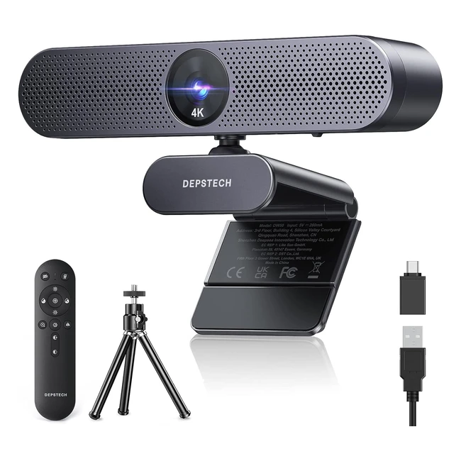 Webcam Depstech DW50 Pro 4K Zoom Ottico 3x con Microfono e Telecomando - Sensore Sony - Telecamera PC per Riunioni e Conferenze Live