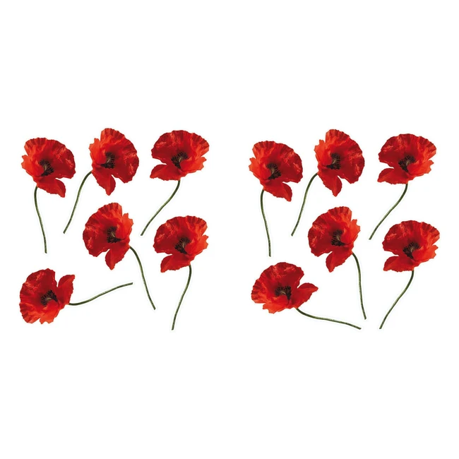 Lot de 2 stickers muraux coquelicot rouge x12 - Décoration intérieure autocollante