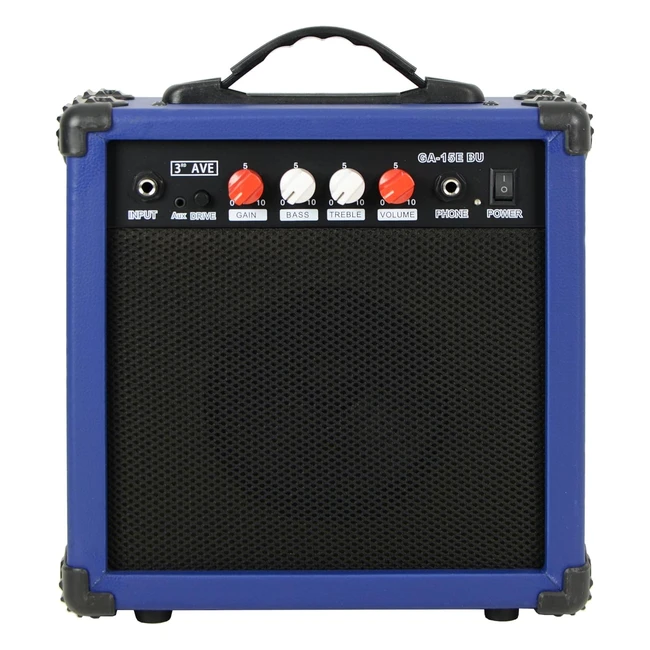 3rd Avenue 15W Guitar Practice Amplifier | Headphone Output | Overdrive Switch | 2 Band EQ | Portable Compact | Blue