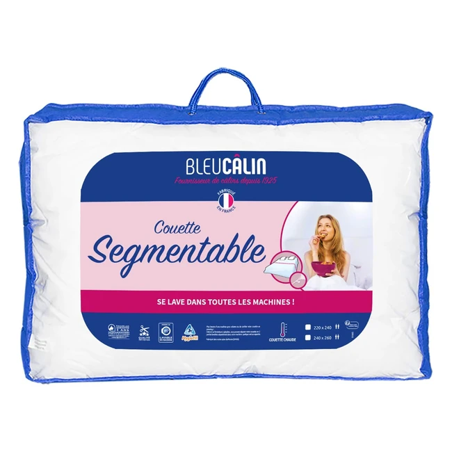 Couette segmentable bleu clin 2 personnes lavable blanc 220x240 cm