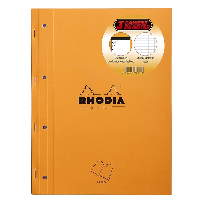 Rhodia 118315C - Pacco da 3 blocnotes - Punto metallico - Cot Side - Arancione