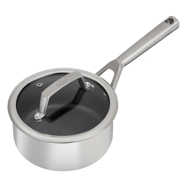 Ninja ZeroStick Stainless Steel Cookware - 16cm Saucepan | Nonstick & Induction Compatible