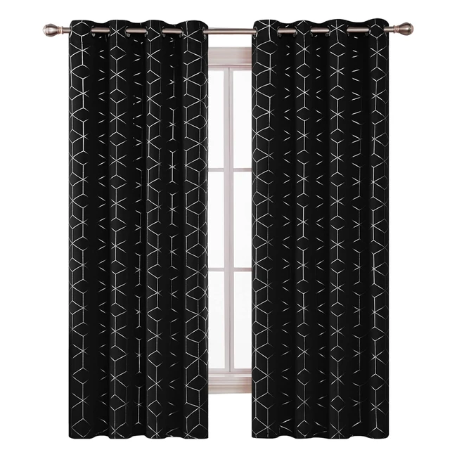 Deconovo Blackout Curtains - Super Soft Diamond Silver Printed - Thermal Insulated - 55x72 inch - Black
