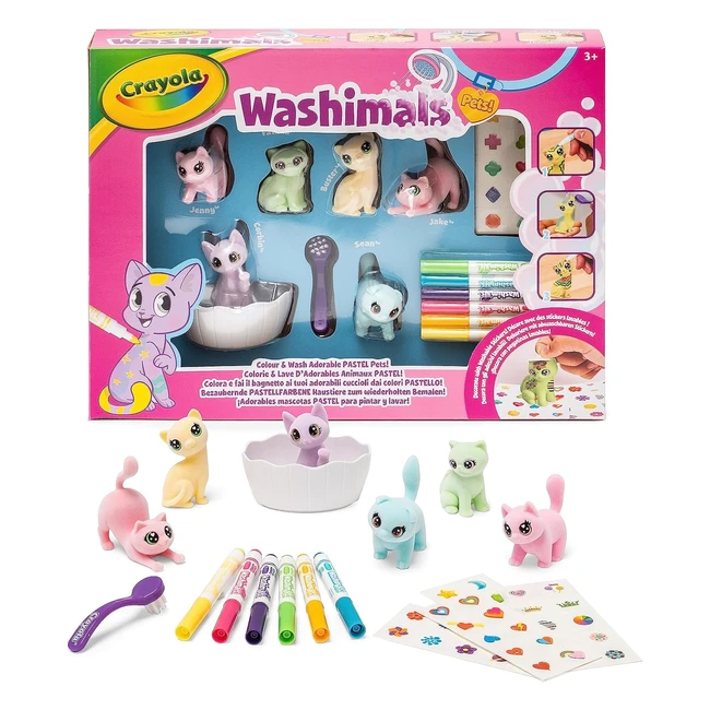 Crayola Washimals Pets - Kit de Actividades con Pegatinas de Colores Pastel - ¡Colorea y Baña a los Cachorros! - Juego y Regalo para Niños +3 años