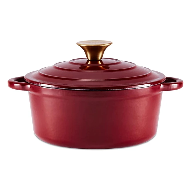Barbary Oak BO800250RED Round Cast Iron Casserole Pan - Durable Enamel Interior - 20cm Bordeaux Red