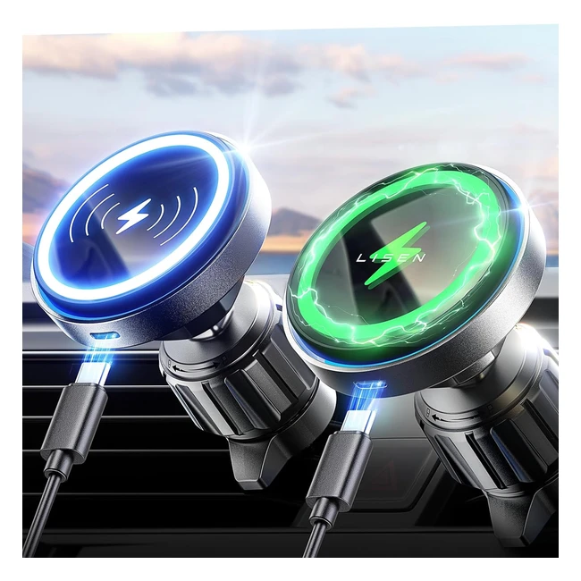 Support Téléphone Voiture Magsafe 15W - Lisen - Chargeur Induction Magnétique - Compatible avec iPhone 15/14/13/12 Pro Max Mini