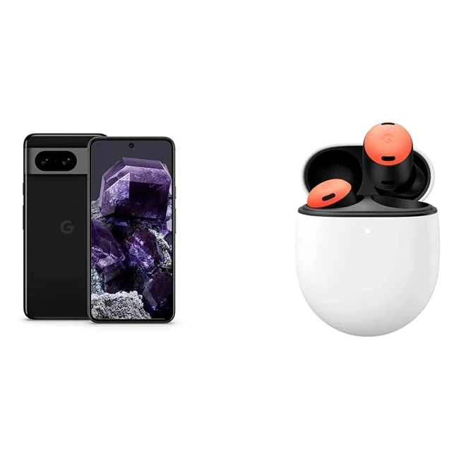 Google Pixel 8 128GB Obsidian Buds Pro Coral - Leistungsstarker Prozessor, hochauflösendes Display, intelligenter Akku