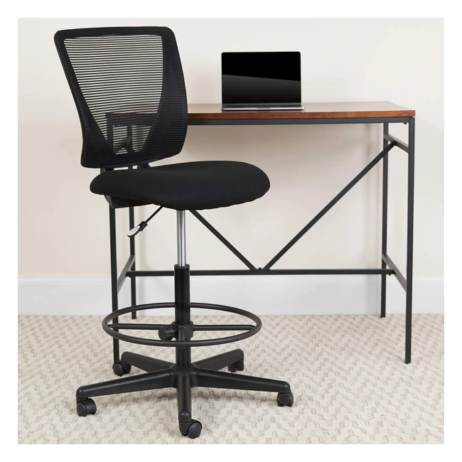 Silla ergonómica de malla con asiento de tela y pie ajustable - Marca Flash (Ref. 6731x 6541x 2921cm)