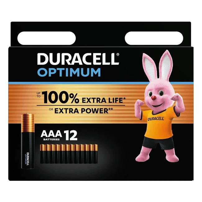 Duracell Optimum AAA Batteries 12 Pack - Up to 100 Extra Life or Extra Power