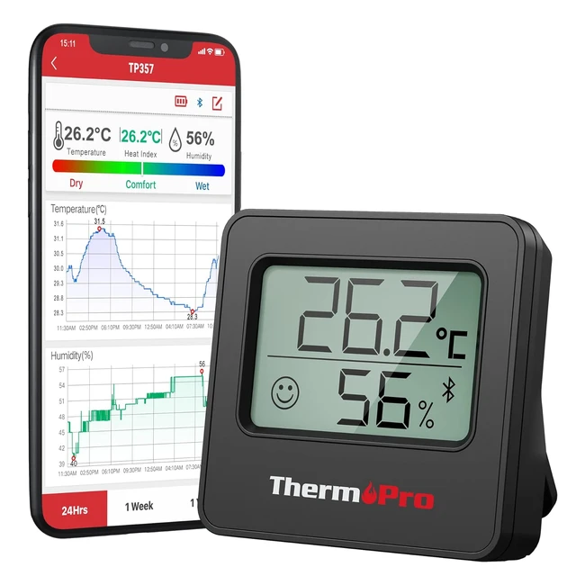 ThermoPro TP357 Bluetooth Hygrometer Mini Room Thermometer - High Accuracy, Alerts, Smart App
