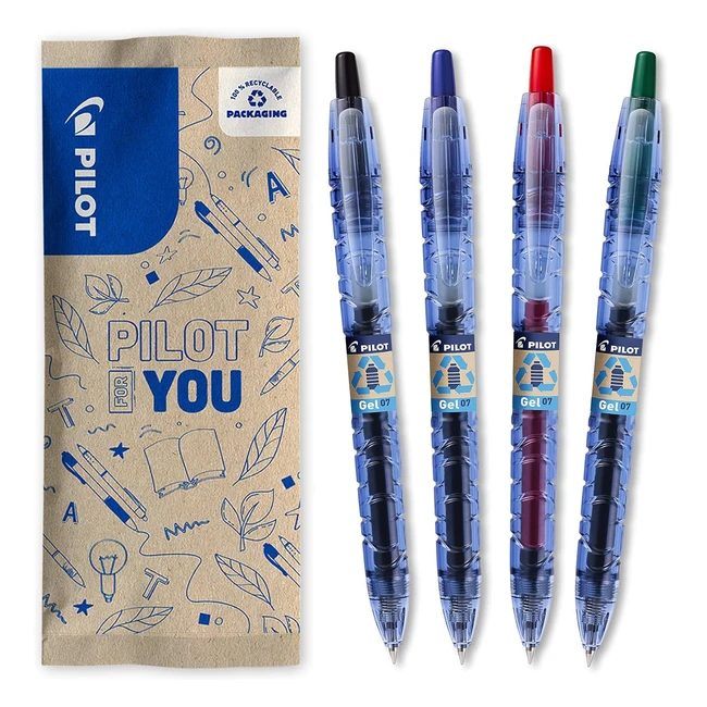 Bolígrafo Pilot Flowpack 4uds B2P Gel 07 - Medio - Negro/Azul/Rojo/Verde - Begreen