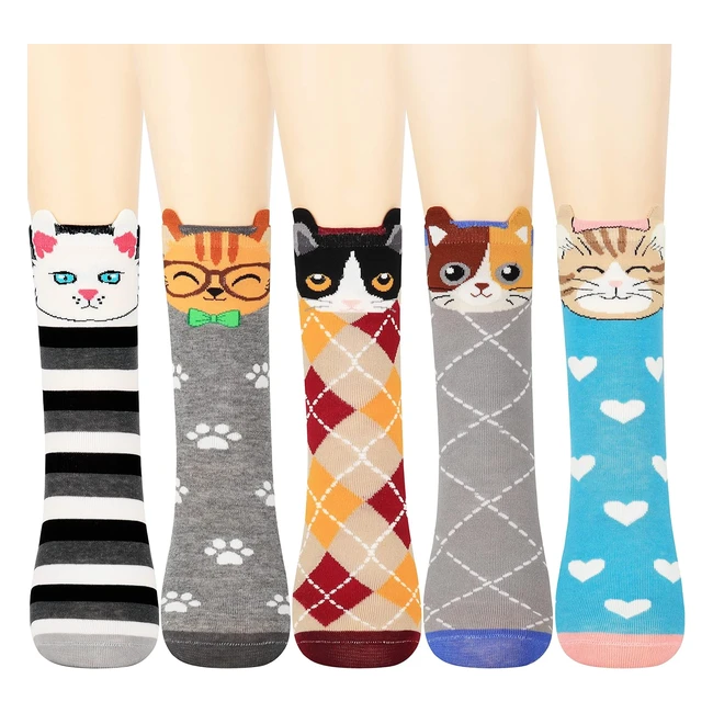 Jeasona 5 Pairs Cotton Socks for Women - Size 47, Overankle Length, Animal Themed Cute Patterns